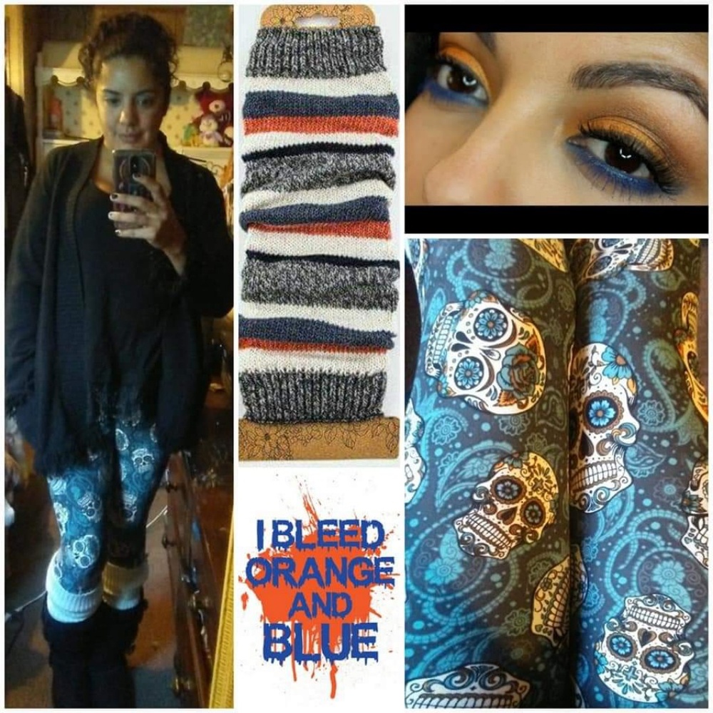 One Size Adult Orange & Blue Sugar Skulls Leggings